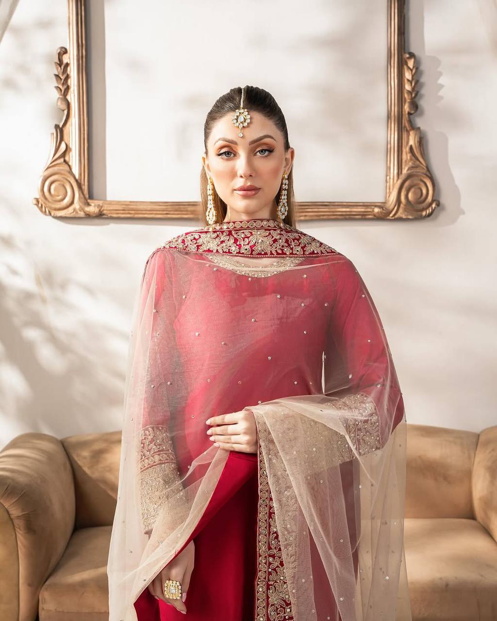 Red Color Satin Silk Sequence Ready Made Salwar Suit