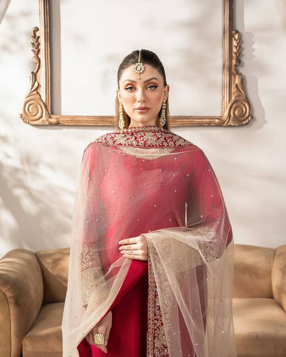 Red Color Satin Silk Sequence Ready Made Salwar Suit