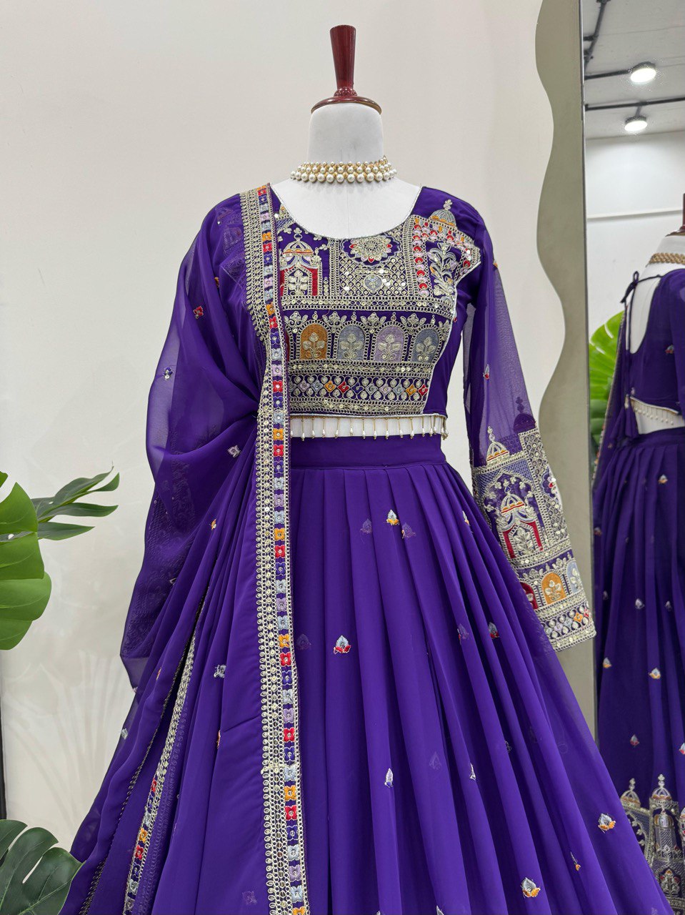 Wedding Wear Violet Georgette Sequence Work Lehenga Choli