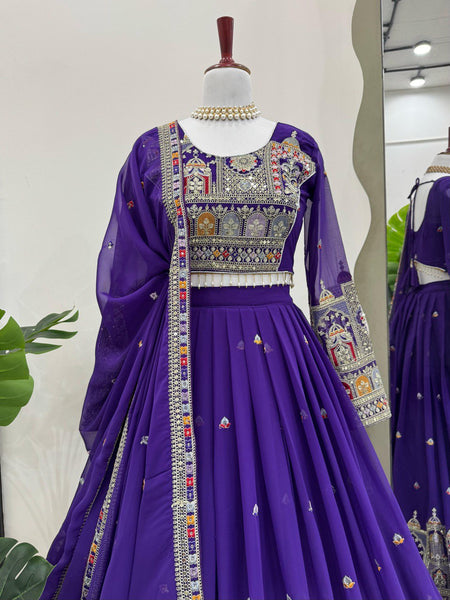 Wedding Wear Violet Georgette Sequence Work Lehenga Choli