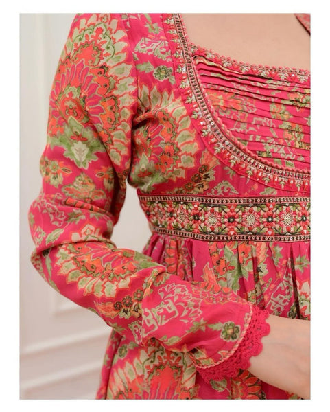 Pink Color Georgette Embroidery Top Pent Dupatta