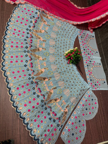 Wedding Wear Georgette Sequence Chine Work Lehenga Choli