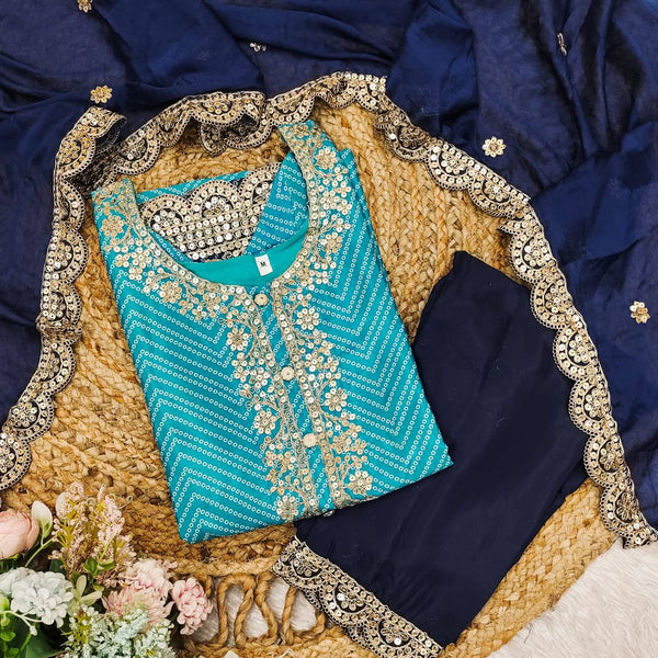 Designer Chinon Sequence Top Dupatta Pent Set