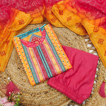 Pink Color Satin Stone Work Bandhani Printed Salwar Suit