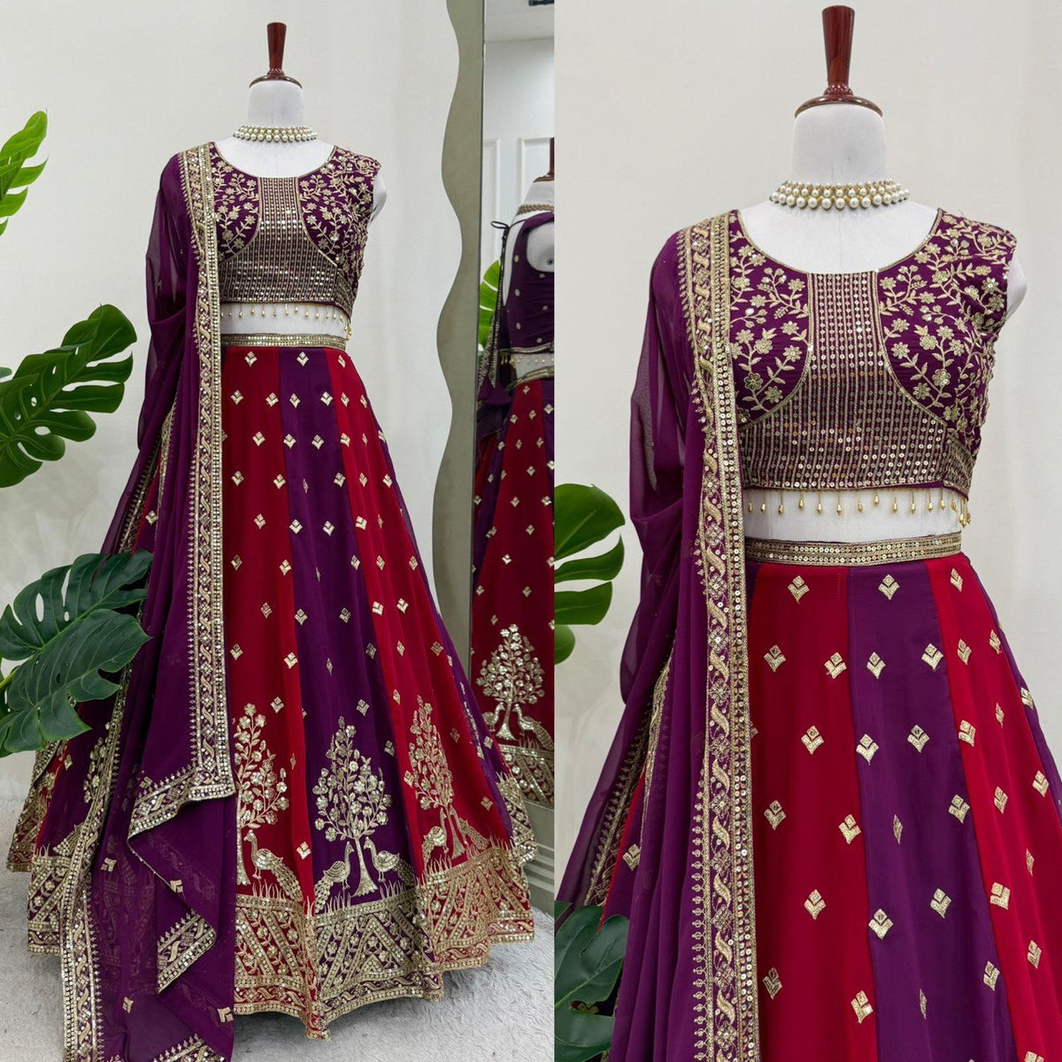 Wine Color Georgette Sequence Work Lehenga Choli