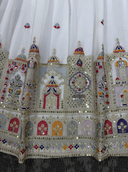White Color Faux Georgette With Sequnce Work Lehenga Choli