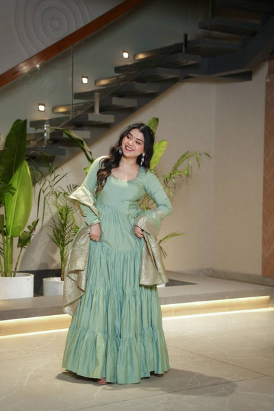 Trendy Roman Silk Chanderi Anarkali Suit