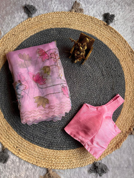 Organza Khatli Work Printed Saree Blouse