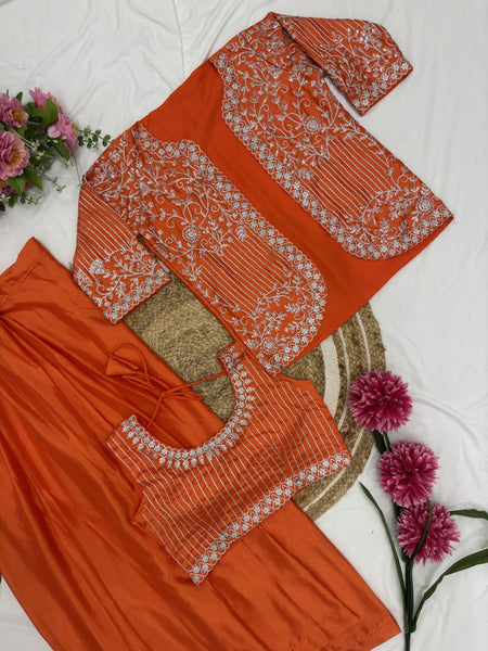 Ready to Wear Chinon SIlk Dhoti Blouse Jacket Set