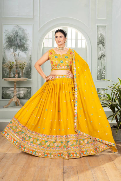 Wedding Wear Yellow Color Georgette Lehenga Choli