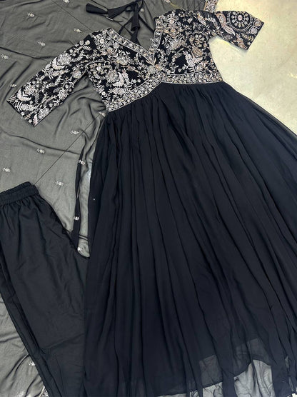 Party Wear Black Color Georgette Sequence Salwar Suit