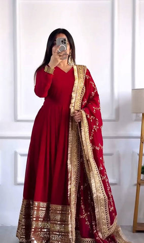 Red Color Georgette Sequence Anarkali Salwar Suit