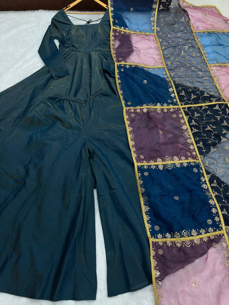 Latest Rama Green Color Simmer Silk Salwar Suit