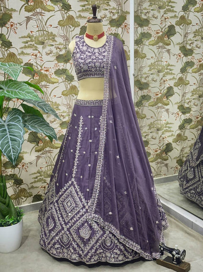 Wedding Wear Violet Color Georgette Sequence Lehenga Choli