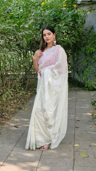 Organza Silk Sequence Work Saree Blouse