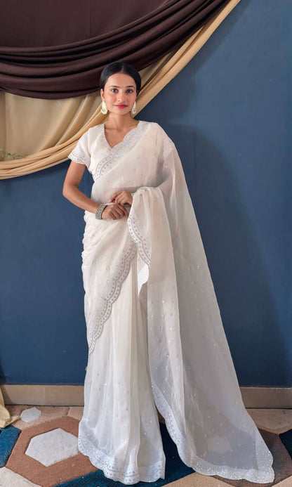 Latest Cream Diamond Crunchy Saree Blouse