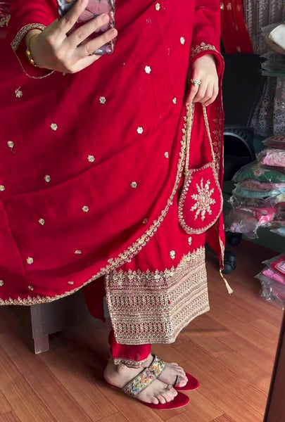 Red Color Roman Silk Sequence Salwar Suit