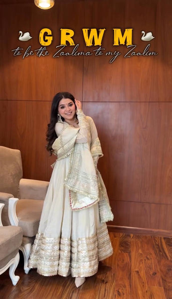 Off White Color Chinon Sequence Anarkali Salwar Suit
