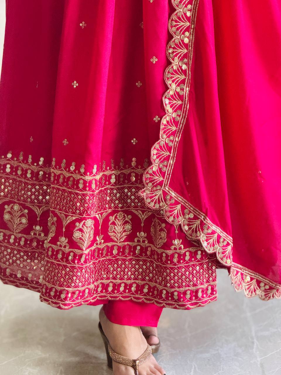 Pink Color Anarkali Vichitra Silk Sequence Suit