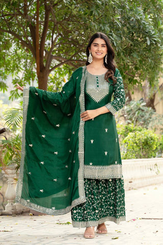 Latest Chinon Silk Sequence Sharara Salwar Suit