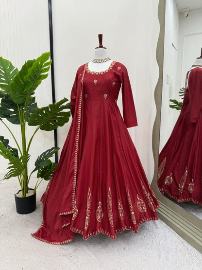 Latest Maroon Color Natural Crep Sequence Salwar Suit