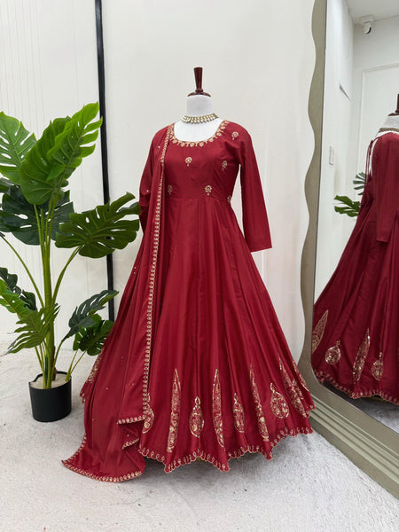 Latest Maroon Color Natural Crep Sequence Salwar Suit