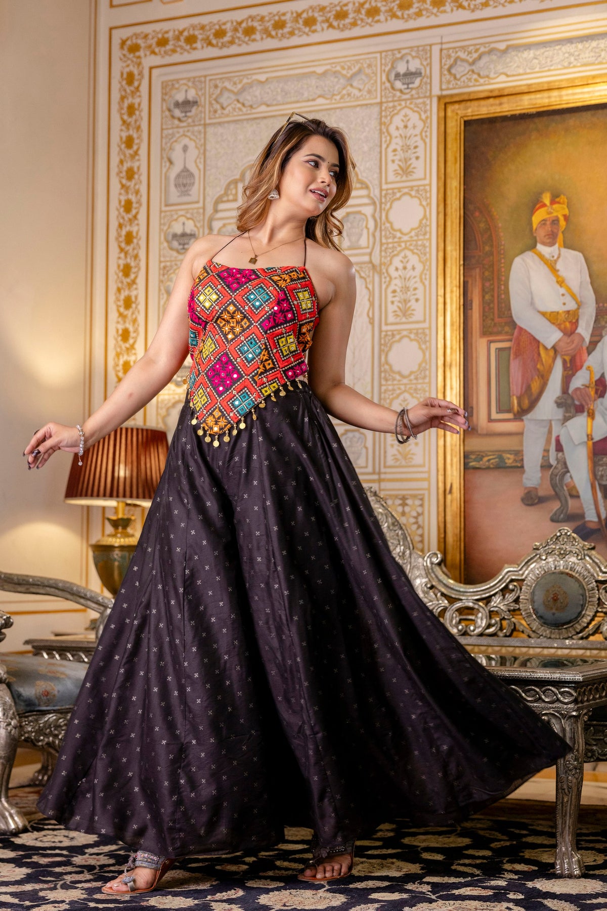 Latest Black Color Banglori Silk Mirror Top Plazo