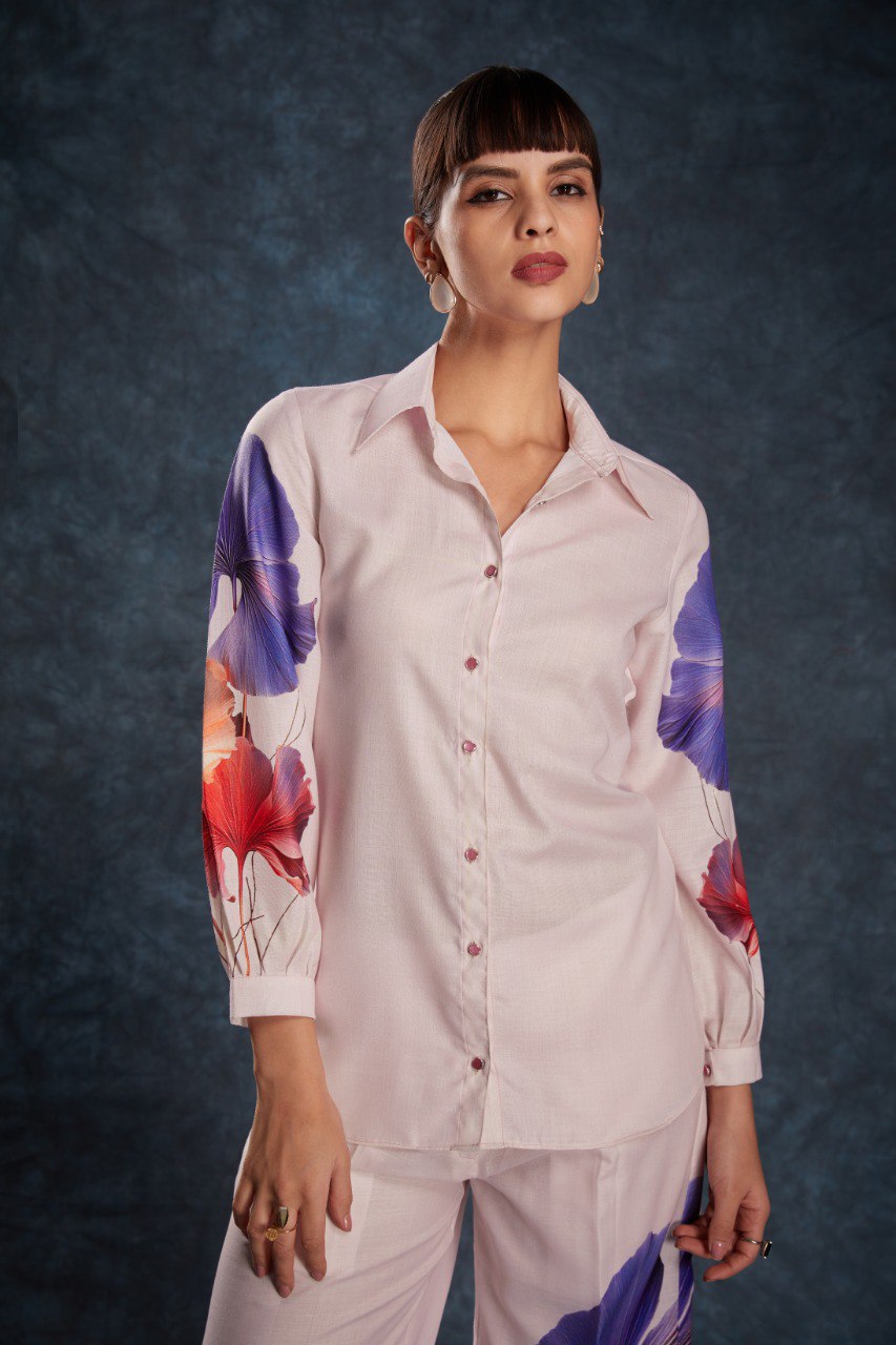 Light Pink Color Printed Linen Co-Ord Set  