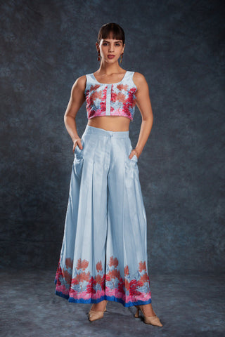 Blue Color Satin Printed Co-Ord Set