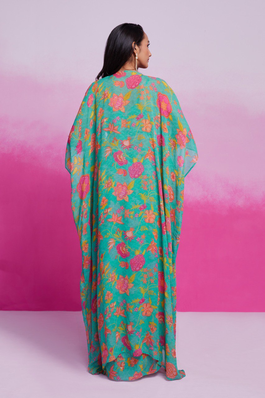 Turquois Color Georgette Printed Co-ord Set