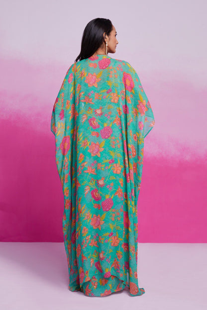 Turquois Color Georgette Printed Co-ord Set