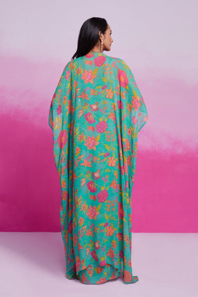 Turquois Color Georgette Printed Co-ord Set
