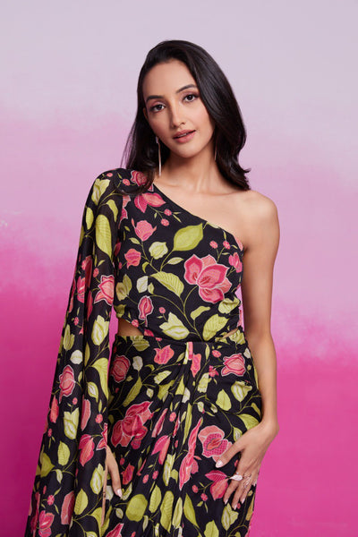 Black Color Chinon Silk Printed Co-Ord Set