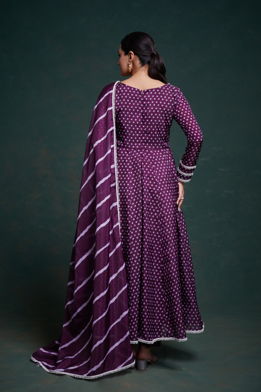 Violet Color Organza Digital Printed Gown Dupatta Pant