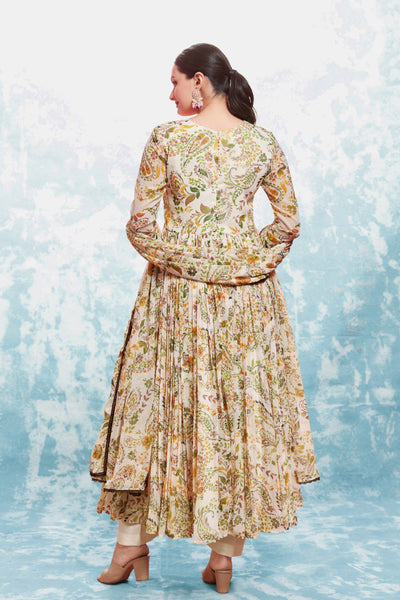 Cream Color Chiffon Digital Printed Anarkali Top Pant Dupatta