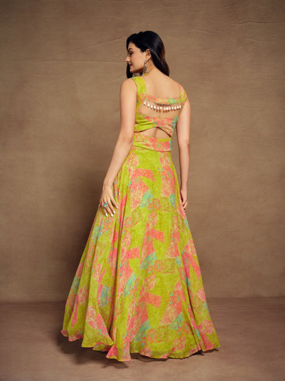 Green Color Georgette Digital Printed Gown