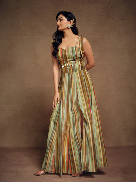 Green Color Slit Cut Gown