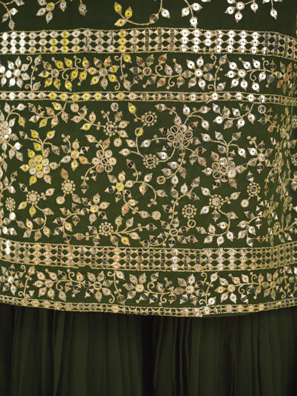 Green Color Embroidered Georgette PLazo Suit