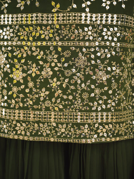 Green Color Embroidered Georgette PLazo Suit
