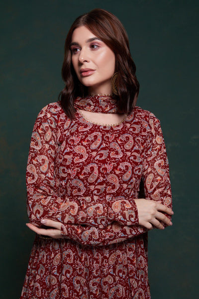 Maroon Color Georgette Printed Gown