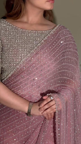 Latest Georgette Sequence Embroidery Saree Blouse
