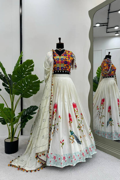 Off White Color Rayon Real Mirror Lehenga Choli