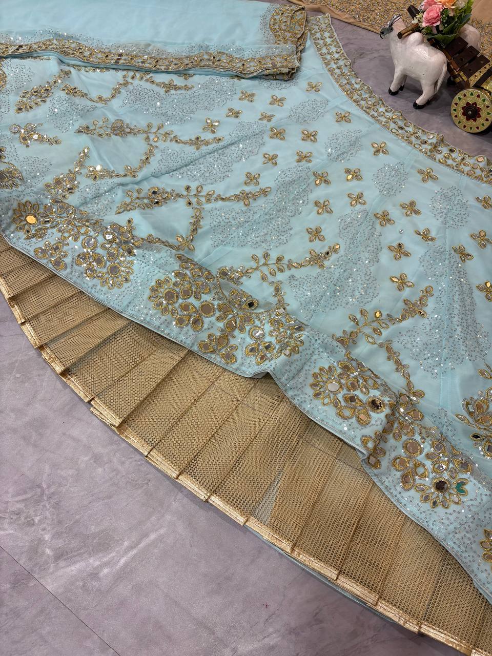 Skyblue Net Lehenga Choli For Women