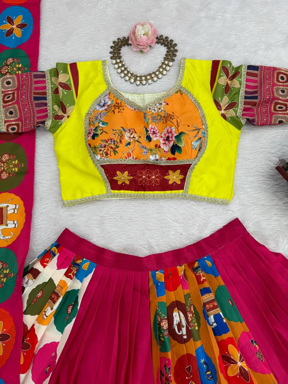 Multi Color American Crape Digital Printed Lehenga Choli