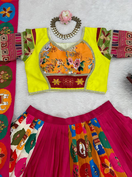 Multi Color American Crape Digital Printed Lehenga Choli