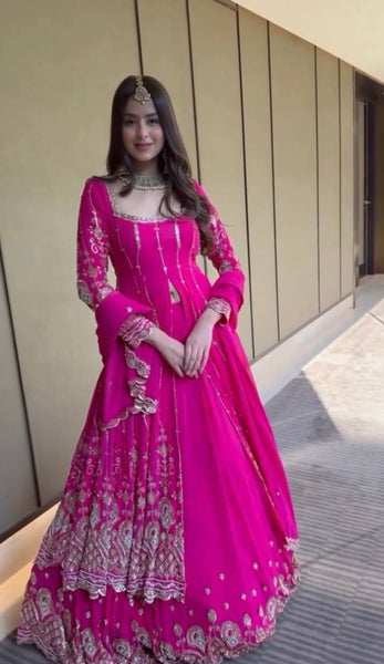 Pink Georgette Sequence Indo Western Lehenga