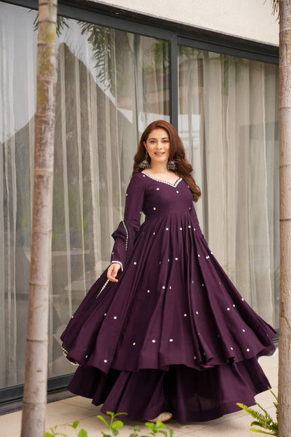 Wine Color Georgette Embroidery Plazo Suit