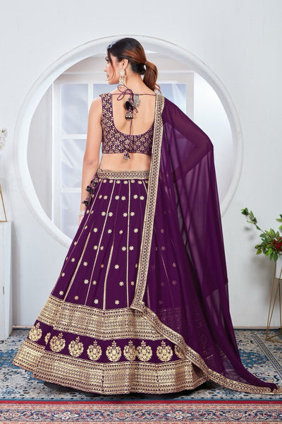 Wine Color Georgette Embroidery Lehenga Choli