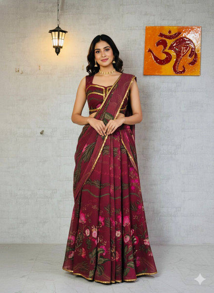 Velvet Peal Work ready to wear Saree