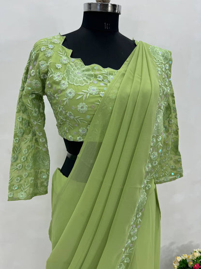 Elegant Faux Georgette Embroidered Lehenga saree Choli Set